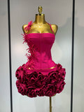 Women Fashion Sexy Halter Prom Gown Celebrity Club Two Piece Set Cocktail Elegant Luxury Birthday Party Red Black Bandage Outfit