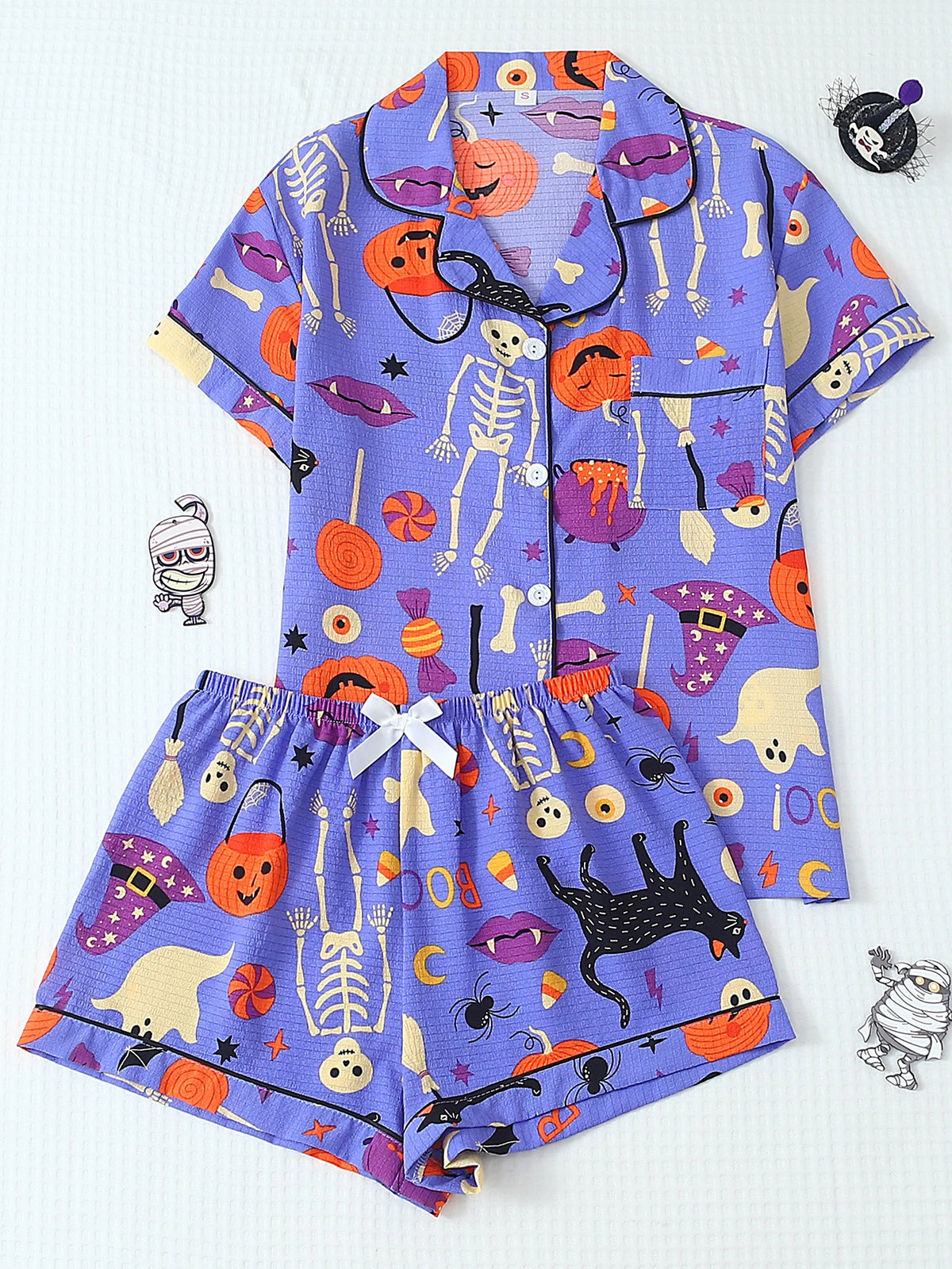 ITGIRLSOCIETY Black Cat Halloween Pajama Set