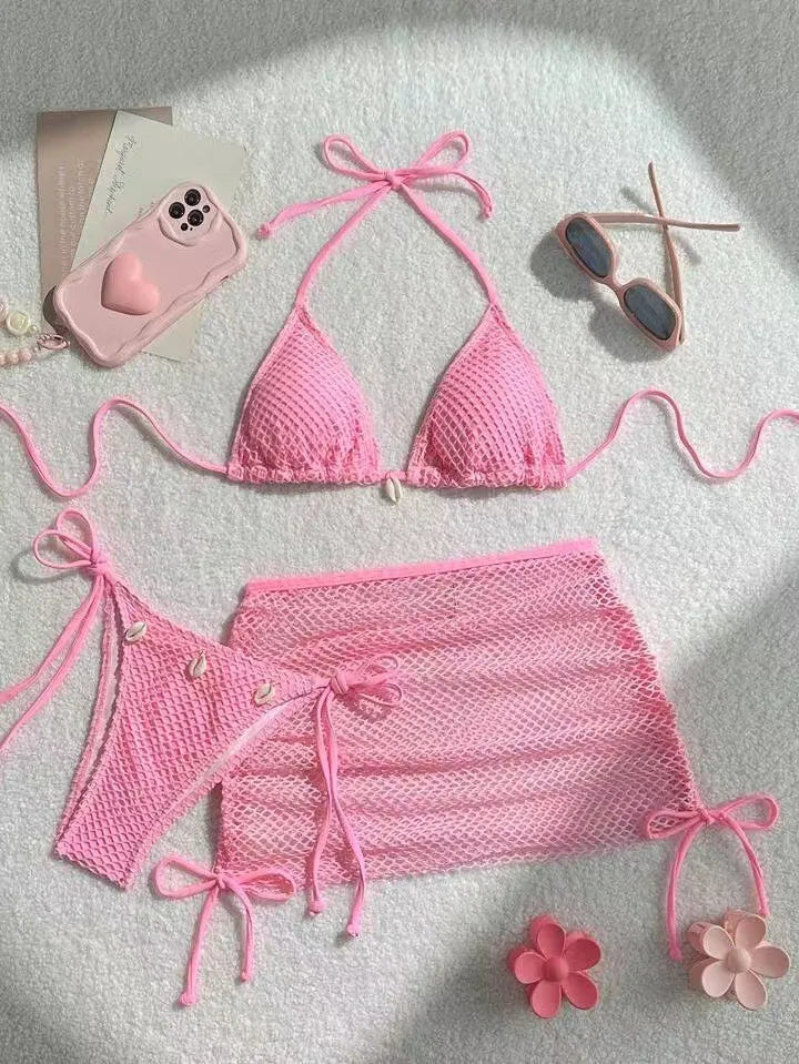 Summer Swimsuit For Women Sexy Bikini Set Push-up Padded Bra Thong Three Pieces  Neck Halter Beachwear Bathing Sexy Swimsuits