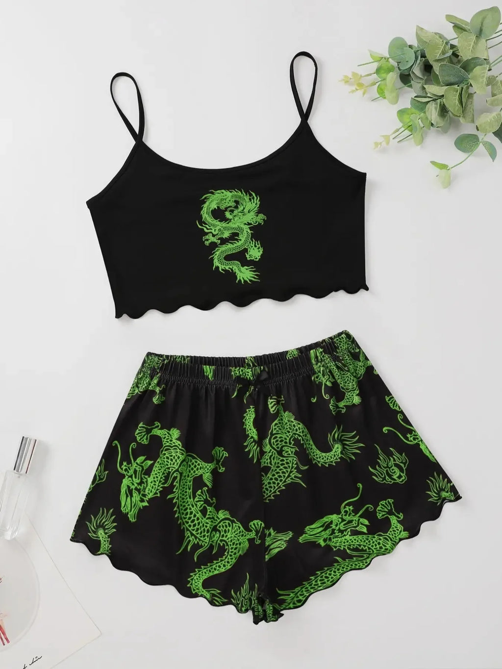 ITGIRLSOCIETY Sexy Dragon Print Halter Top & Shorts Pajama Set