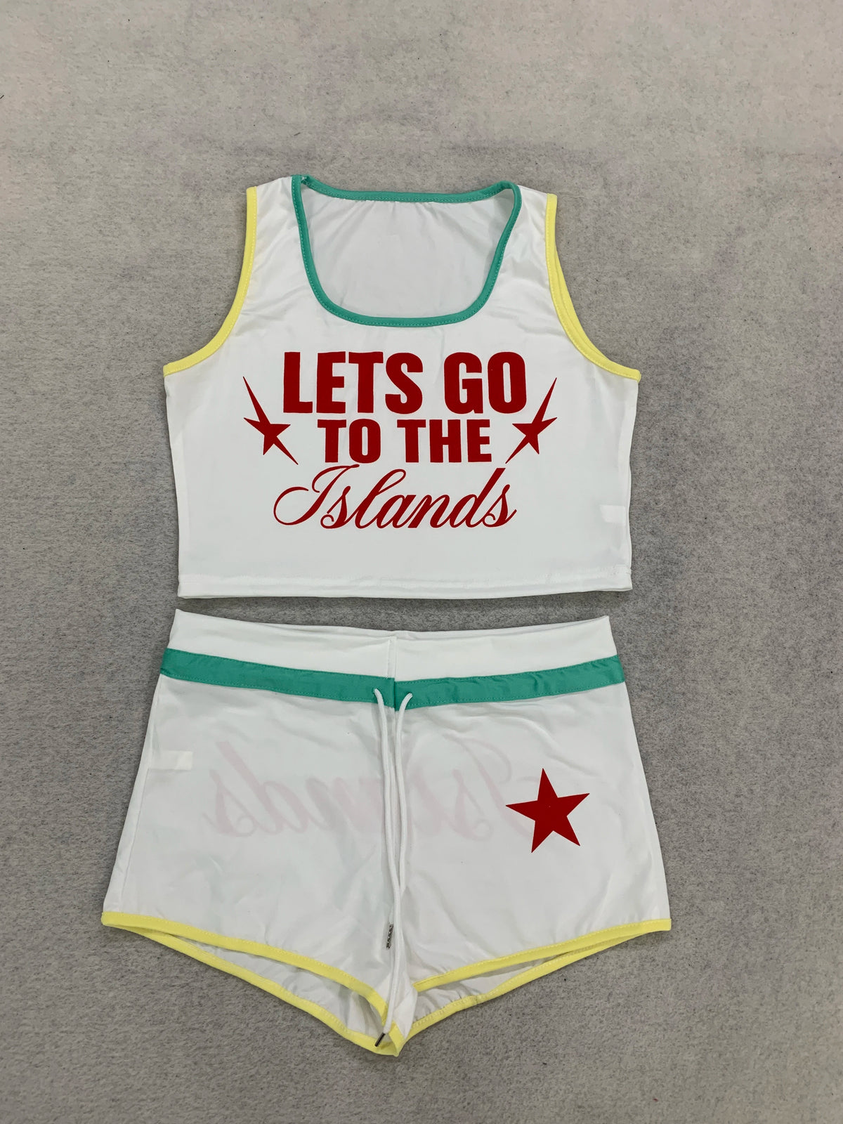 ITGIRLSOCIETY Y2K Star & Letter Print Crop Tank Top & Drawstring Shorts Set