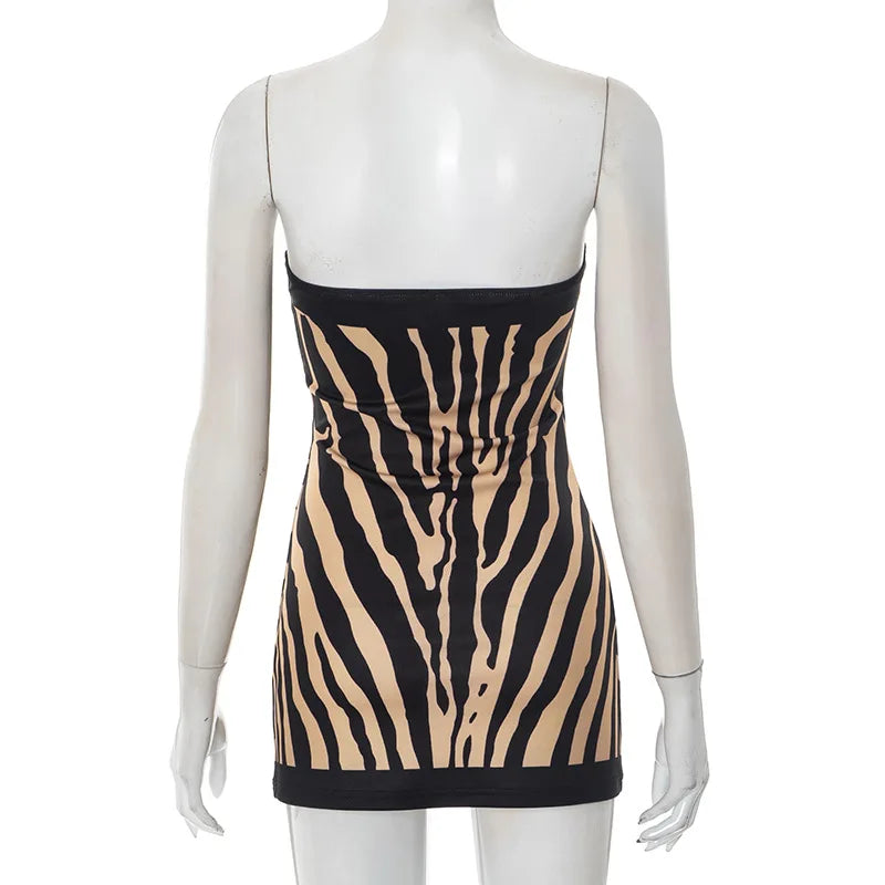 ITGIRLSOCIETY Zebra Print Strapless Backless Bodycon Dress