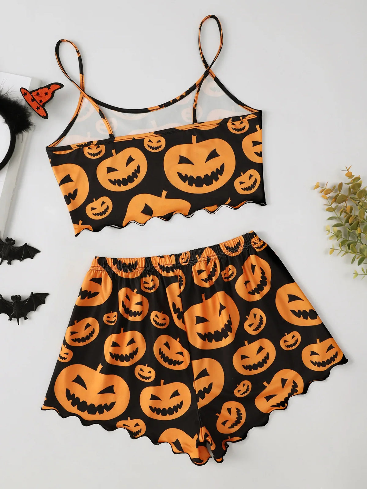 ITGIRLSOCIETY Halloween Devil & Pumpkin Print Pajamas Set
