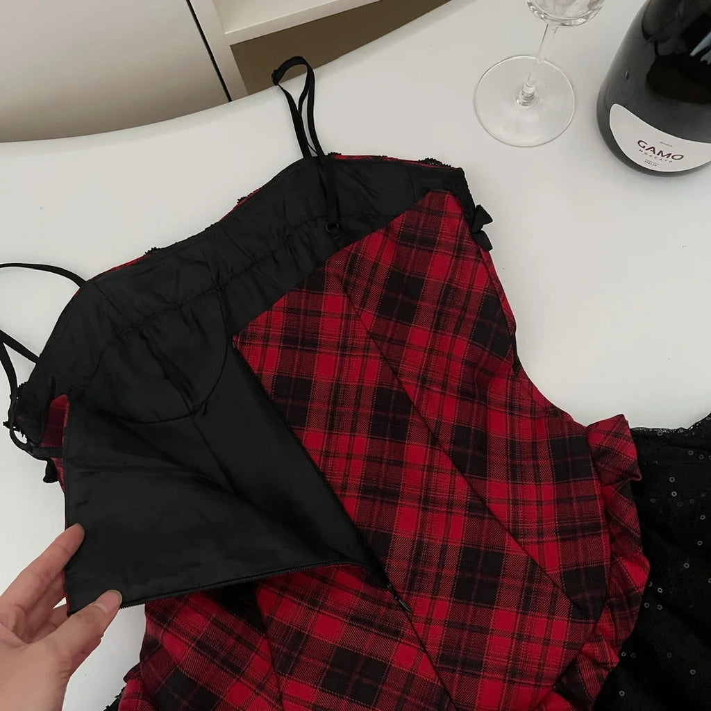 ITGIRLSOCIETY Y2K Coat & Plaid Dress Set