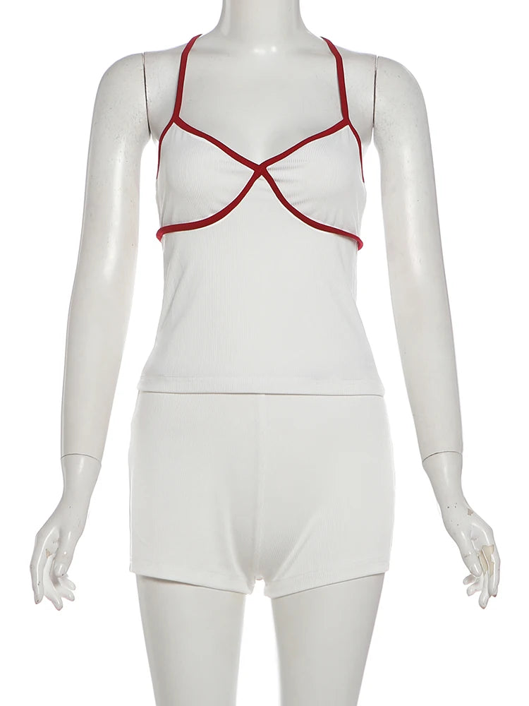 ITGIRLSOCIETY Low-Neck Backless Crop Top & Shorts Set