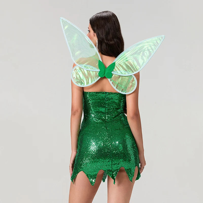ITGIRLSOCIETY Green Glitter Strapless Fairy Mini Dress