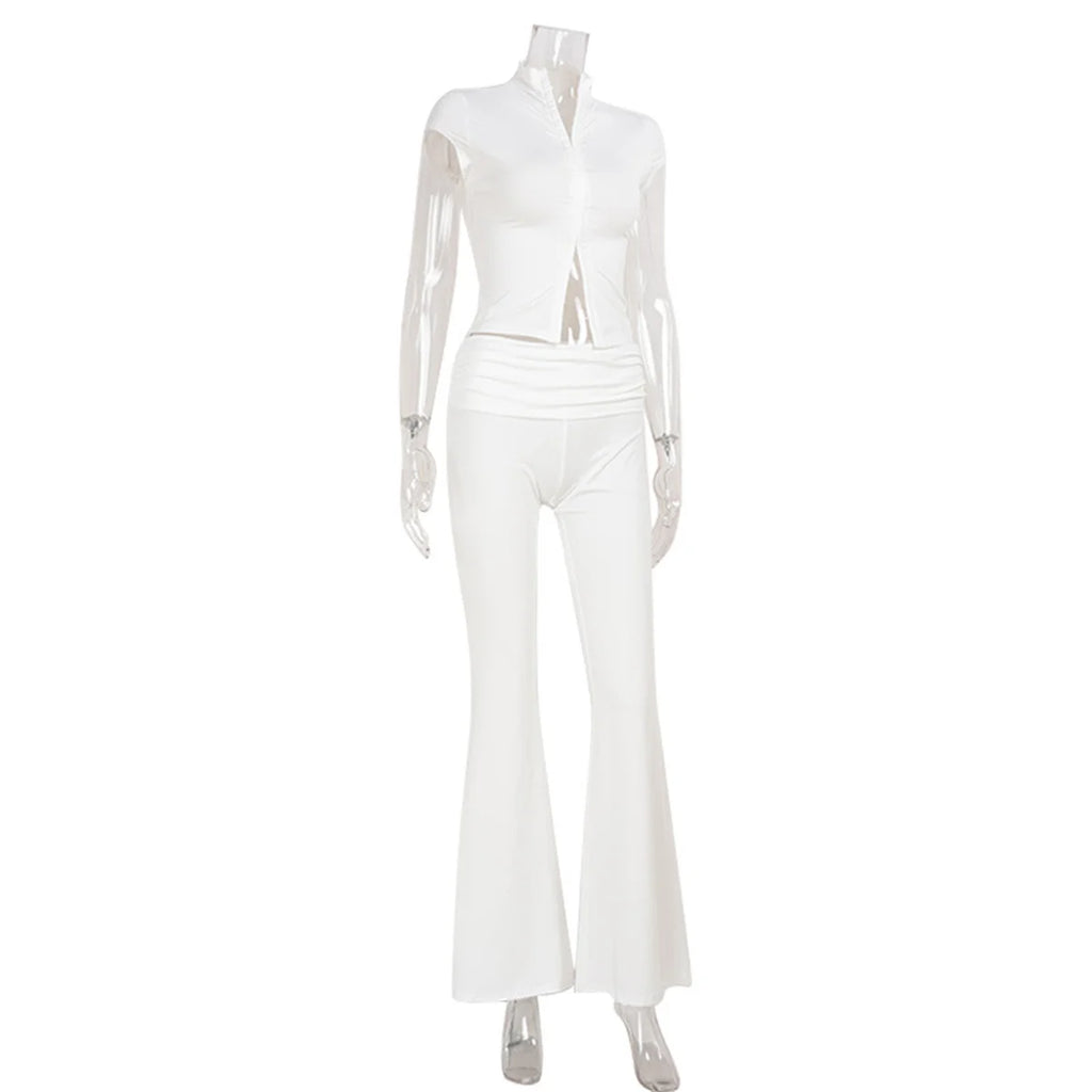 ITGIRLSOCIETY Hollow-Out Crop Top & Wide Leg Pants Set
