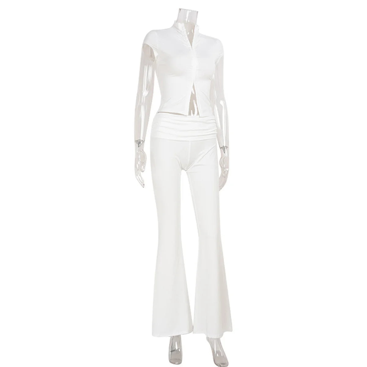 ITGIRLSOCIETY Hollow-Out Crop Top & Wide Leg Pants Set