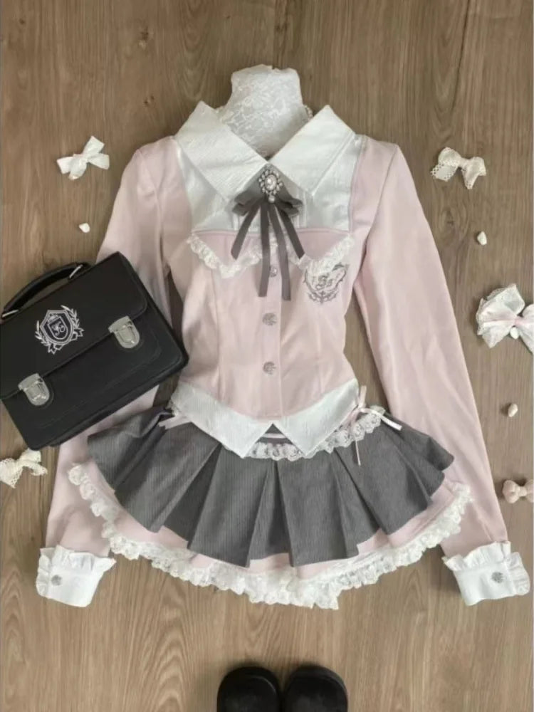 ITGIRLSOCIETY Pleated Mini Skirt 3-Piece Set