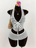 ITGIRLSOCIETY Color Block Tied Halter Two-Piece Set