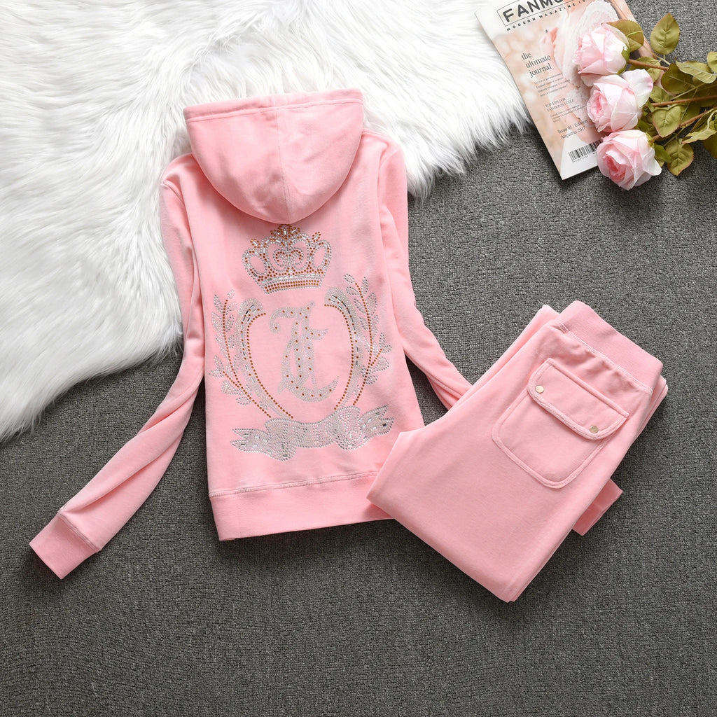 Velvet Tracksuit Hooded Winter Women Hooded Velvet Suit American Streetwear Casual Hooded Sweatshirt 2pc Casual Women's Suit