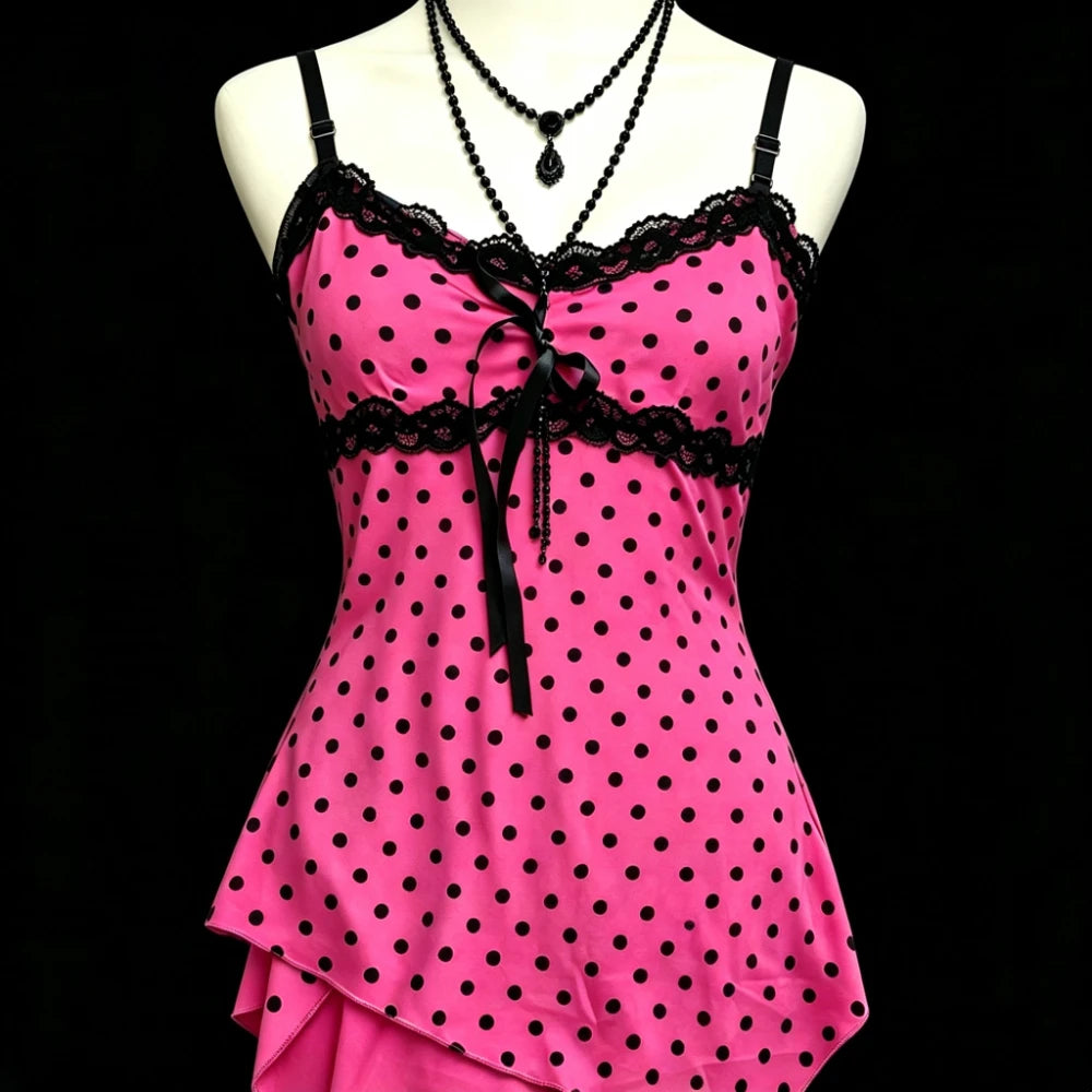 ITGIRLSOCIETY Y2K Leopard Lace Patchwork Cami Tank Top
