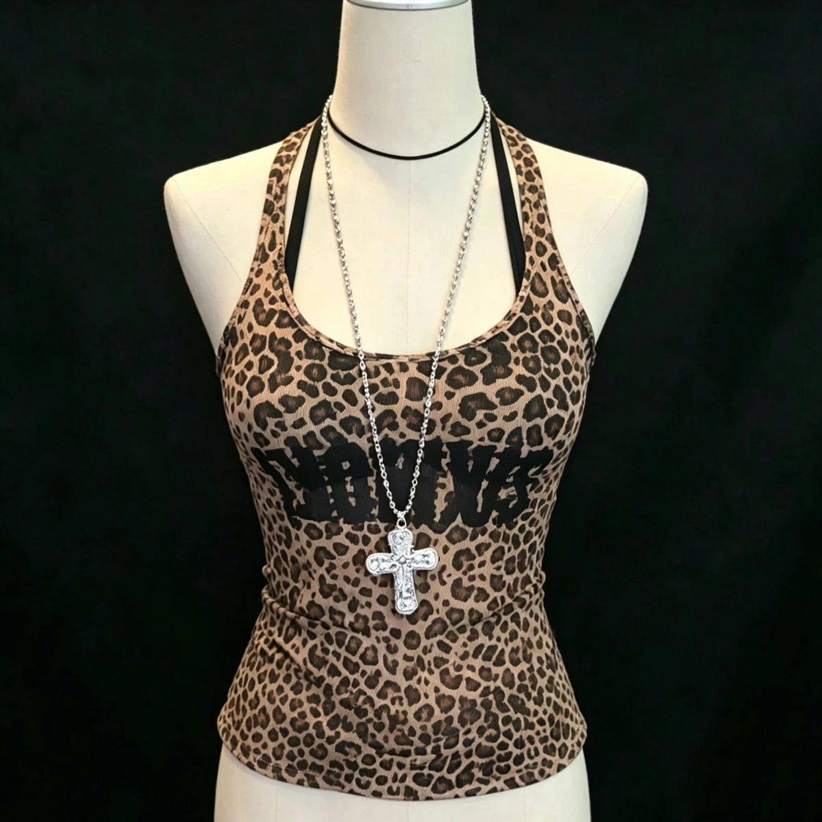 ITGIRLSOCIETY Y2K Leopard Lace Patchwork Cami Tank Top