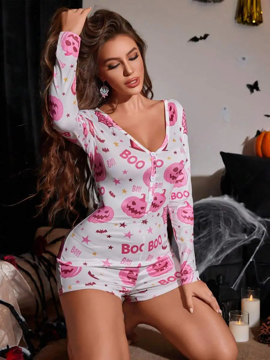 ITGIRLSOCIETY Halloween Pumpkin Button Romper