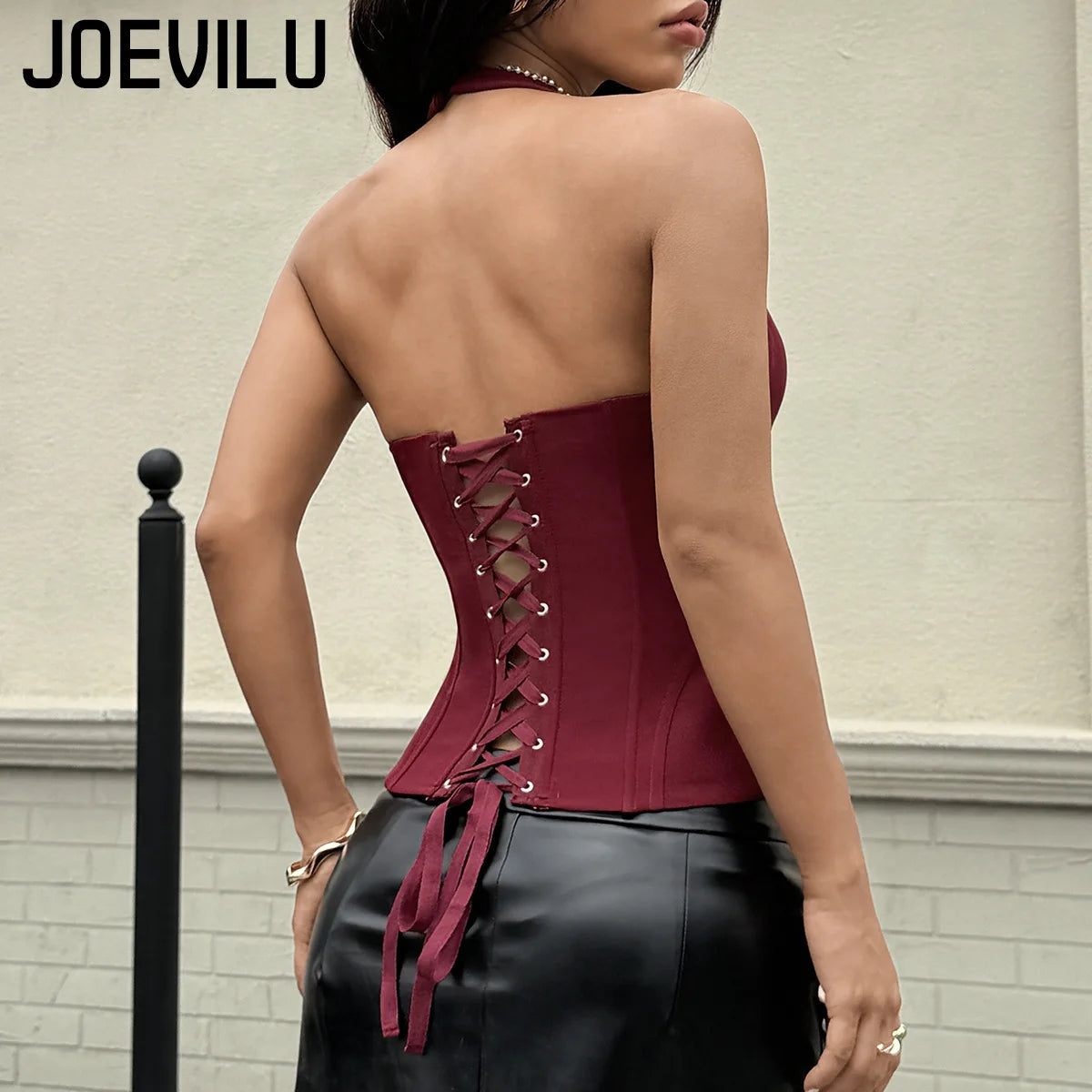 ITGIRLSOCIETY Boning Halter Corset Bustier Top