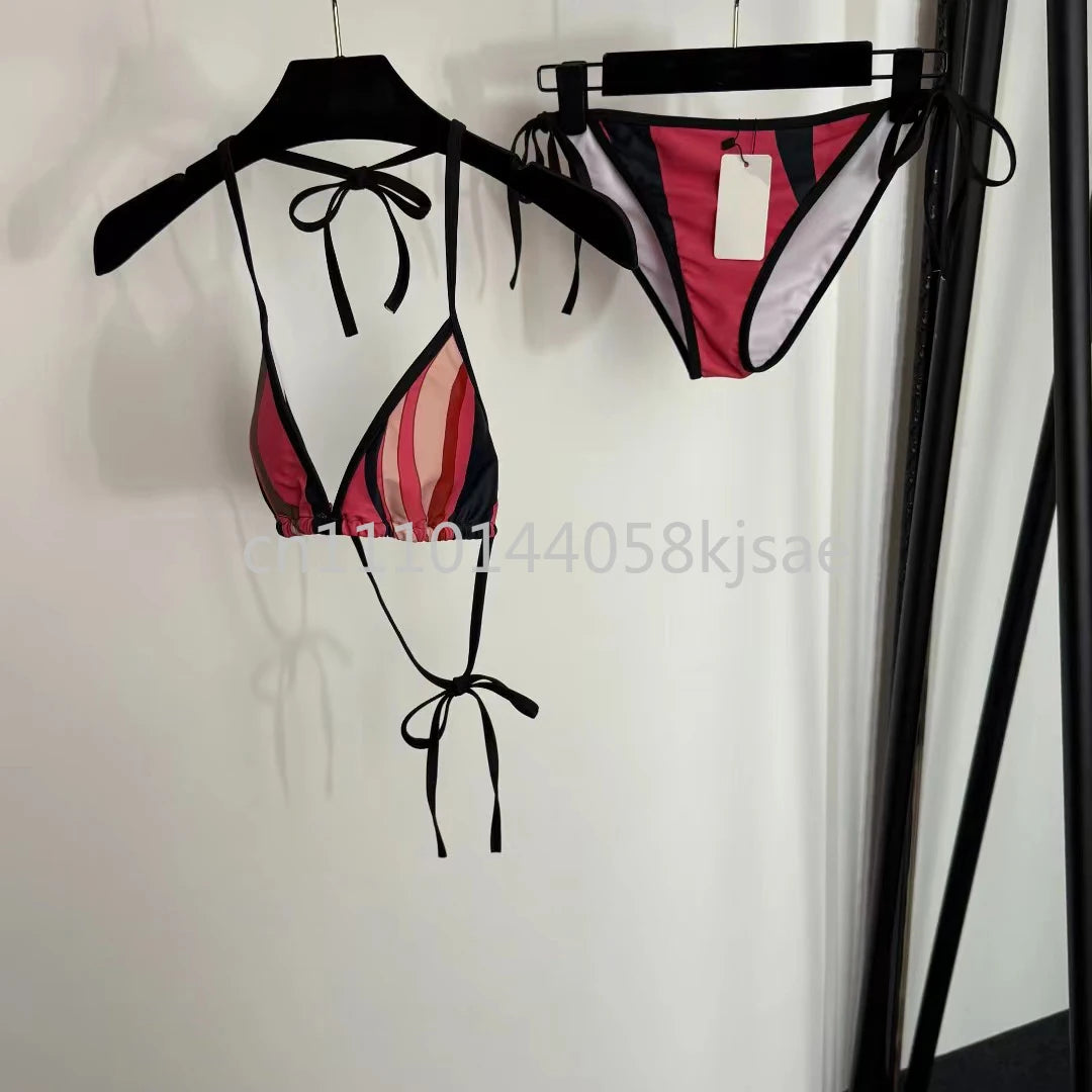 Classic Design Women's Red Bikini Sets Fashion Brand Lady Beachwear Headband Swimsuits Swimwear