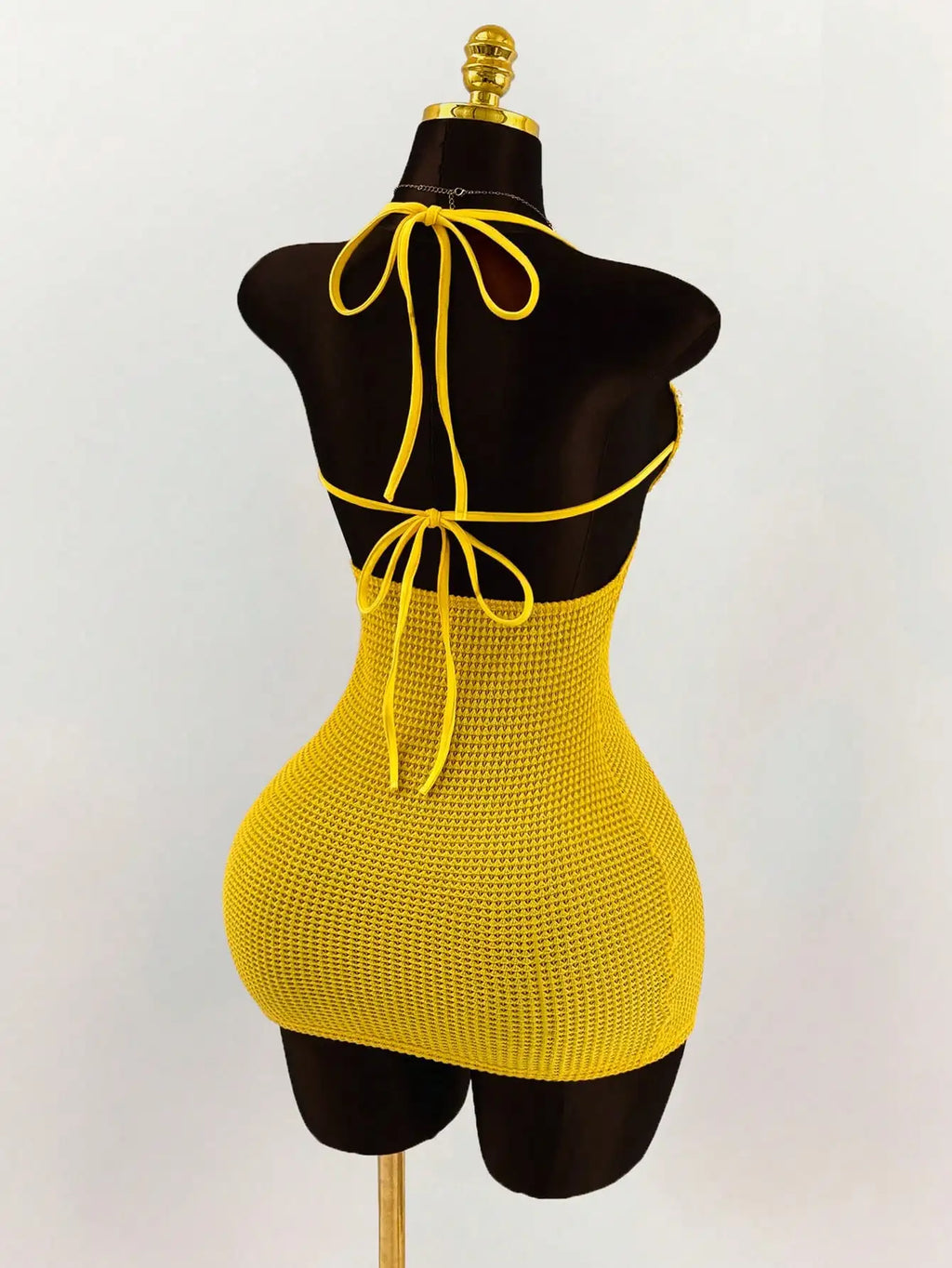 Pearl Shell Halter Backless Mini Bodycon Dress Crochet Bikini Dress