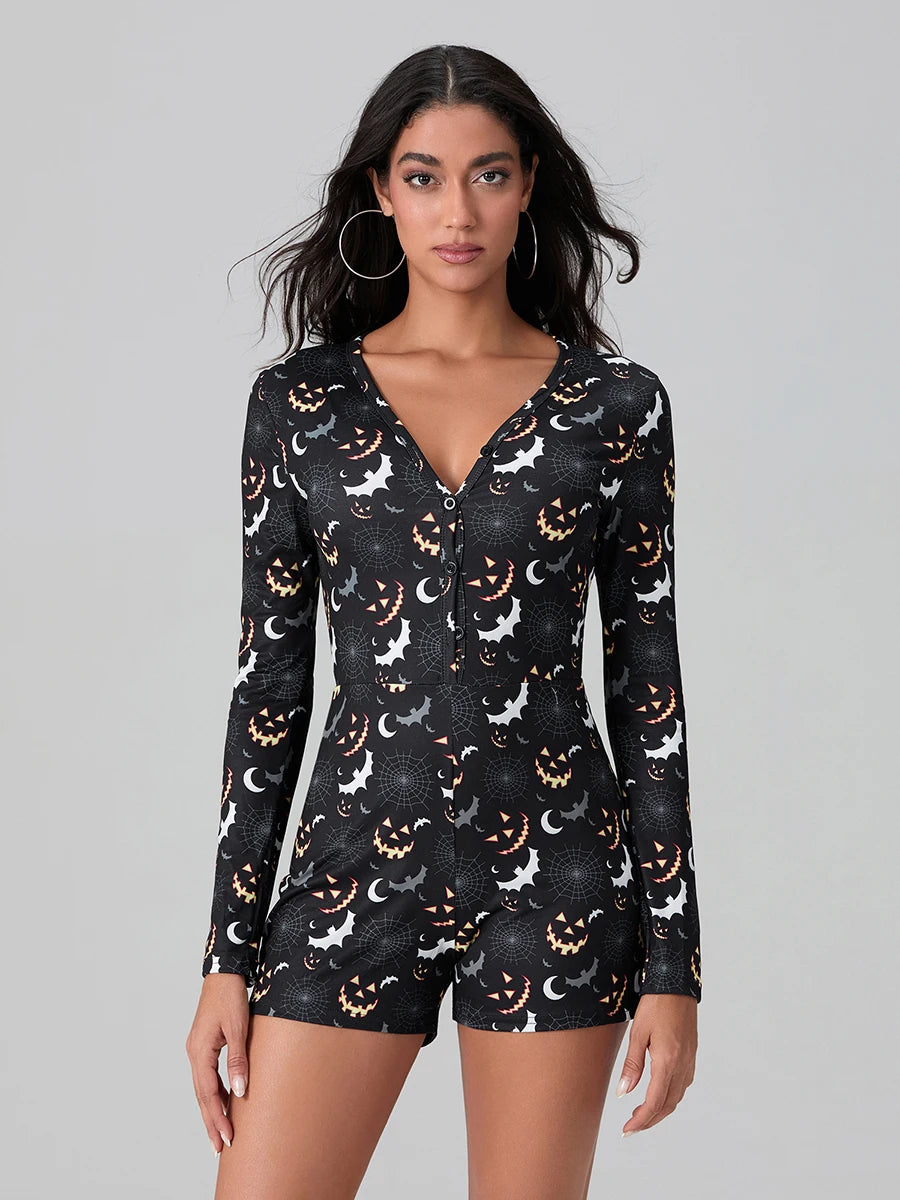 ITGIRLSOCIETY Halloween Ghost Print Bodycon Romper