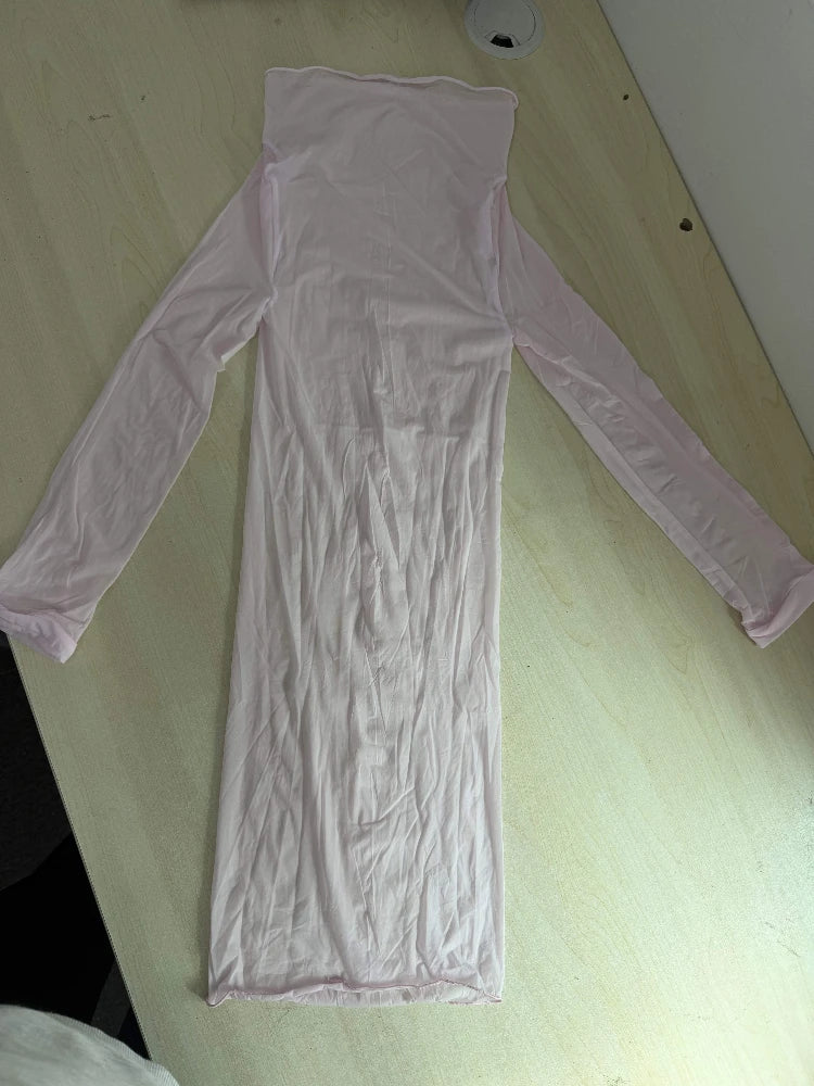Joskaa Transparent Stretch Seamless Shiny Lingerie Dress Long Sleeve Tight Bodycon Pencil Skirt Nightwear Ntimate Night Dress