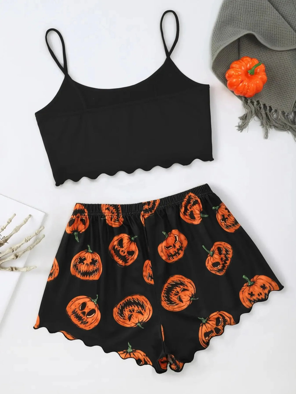 ITGIRLSOCIETY Halloween Devil & Pumpkin Print Pajamas Set