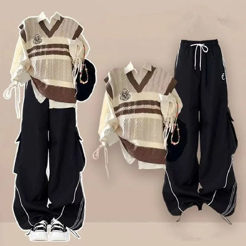 ITGIRLSOCIETY Vintage Knit Top & Cargo Pants Set