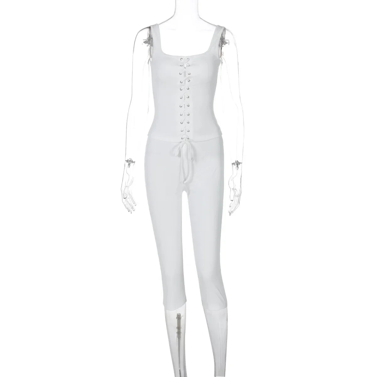 ITGIRLSOCIETY Ribbed Lace-Up Corset Tank & Shorts Set