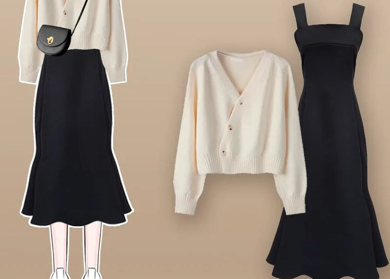 ITGIRLSOCIETY Bow Cardigan & Fishtail Skirt Two-Piece Set