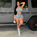 ITGIRLSOCIETY Hollow-Out Denim Strapless Top & Shorts Set