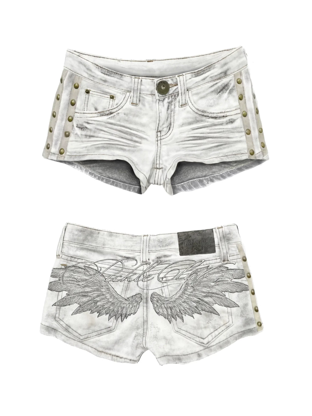 ITGIRLSOCIETY Y2K Angel Wings Embroidered Denim Vest & Low-Waist Shorts Set