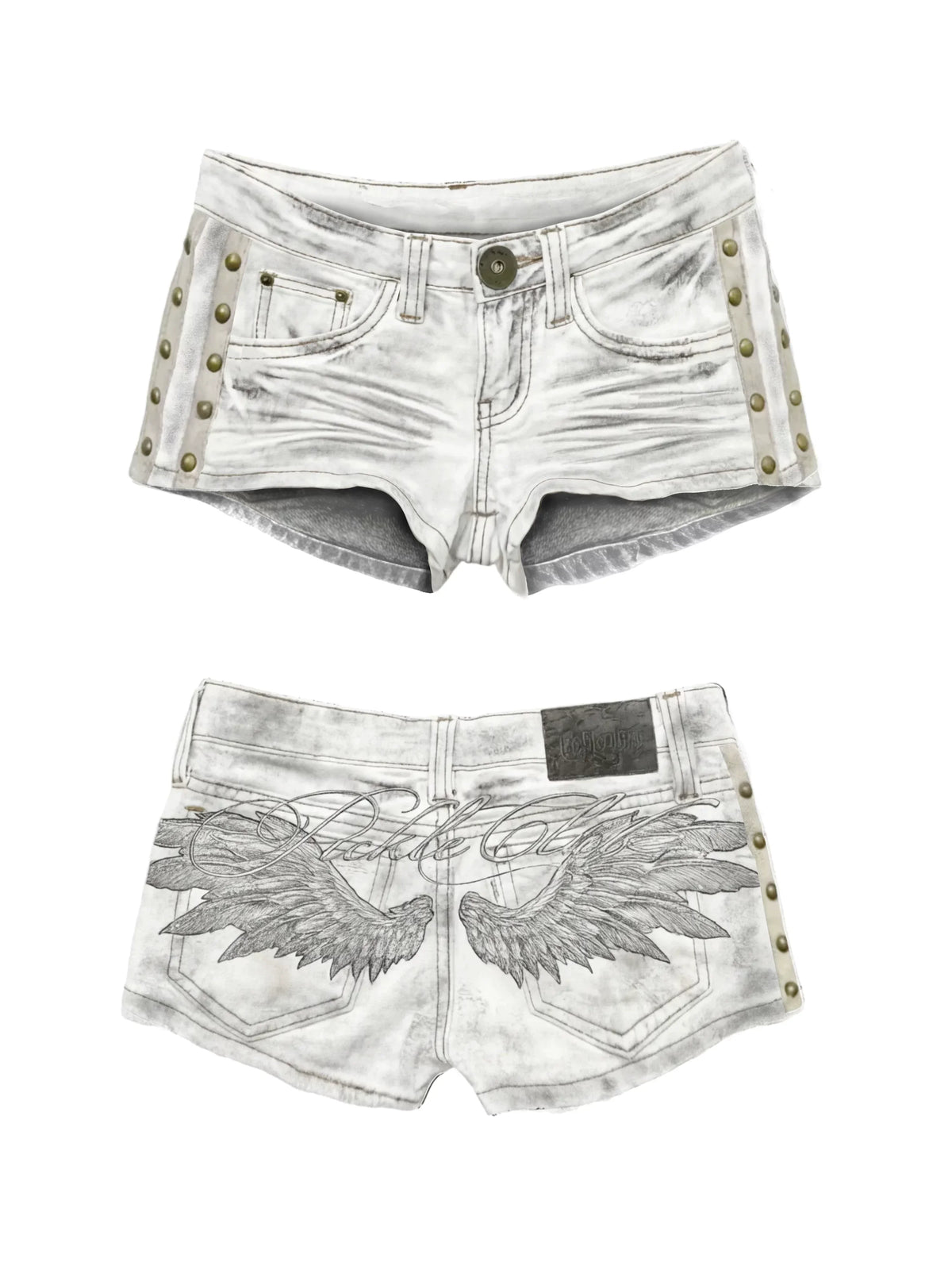ITGIRLSOCIETY Y2K Angel Wings Embroidered Denim Vest & Low-Waist Shorts Set