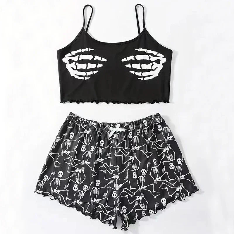 ITGIRLSOCIETY Skull Print 2-Piece Pajama Set