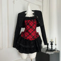 ITGIRLSOCIETY Y2K Coat & Plaid Dress Set