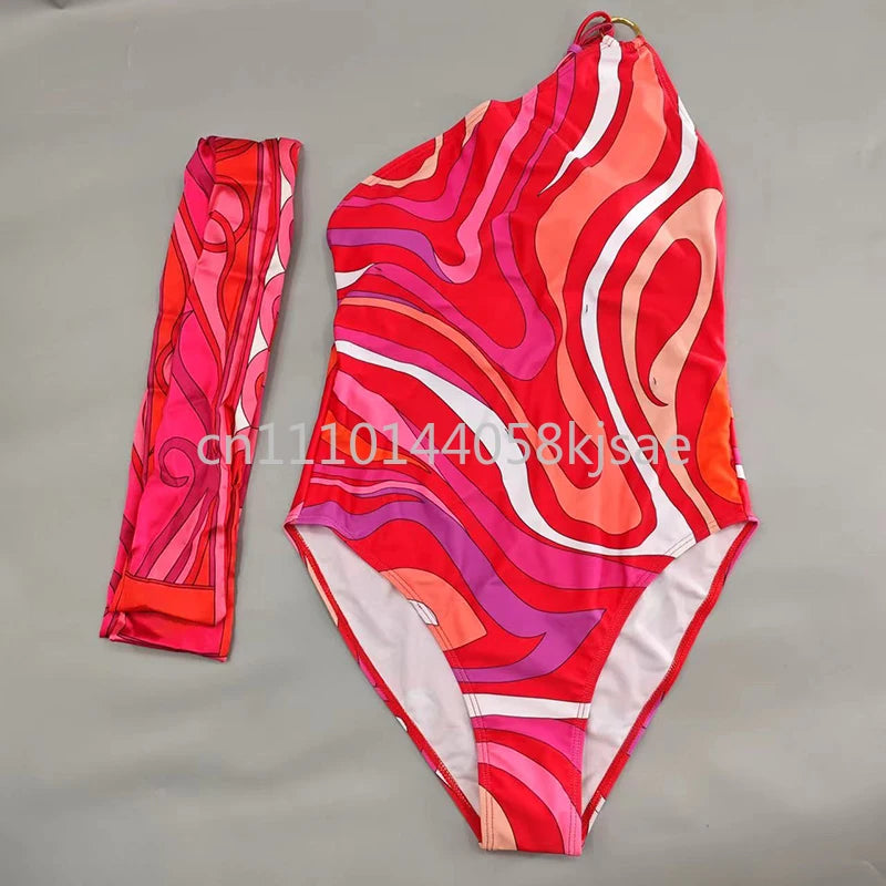Classic Design Women's Red Bikini Sets Fashion Brand Lady Beachwear Headband Swimsuits Swimwear