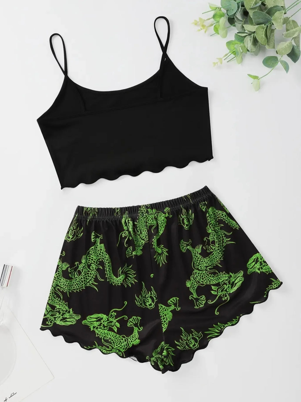 ITGIRLSOCIETY Sexy Dragon Print Halter Top & Shorts Pajama Set