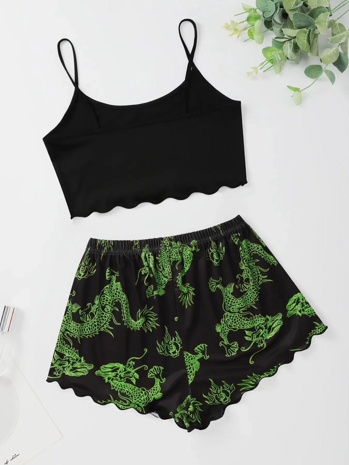 ITGIRLSOCIETY Sexy Dragon Print Halter Top & Shorts Pajama Set