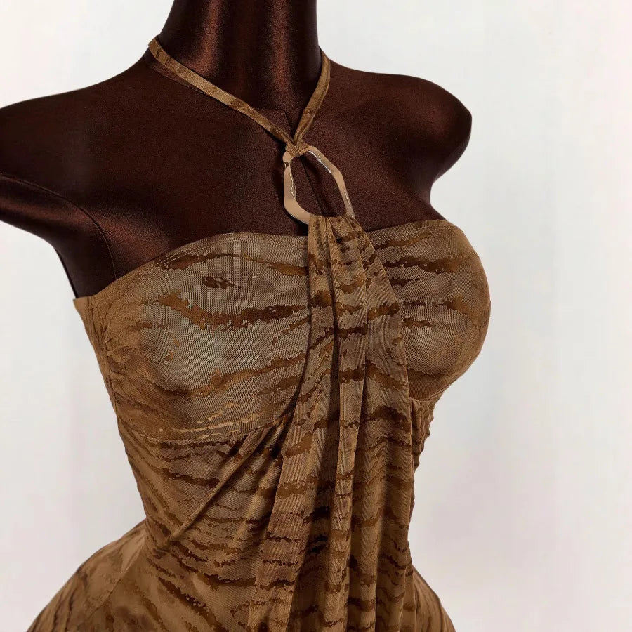 American Personalized Fashion Retro Short Hip Skirt Niche Sexy Backless Sleeveless Design Halter Dress for Women Hot girl sexy