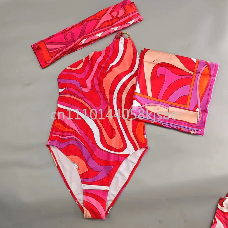 Classic Design Women's Red Bikini Sets Fashion Brand Lady Beachwear Headband Swimsuits Swimwear