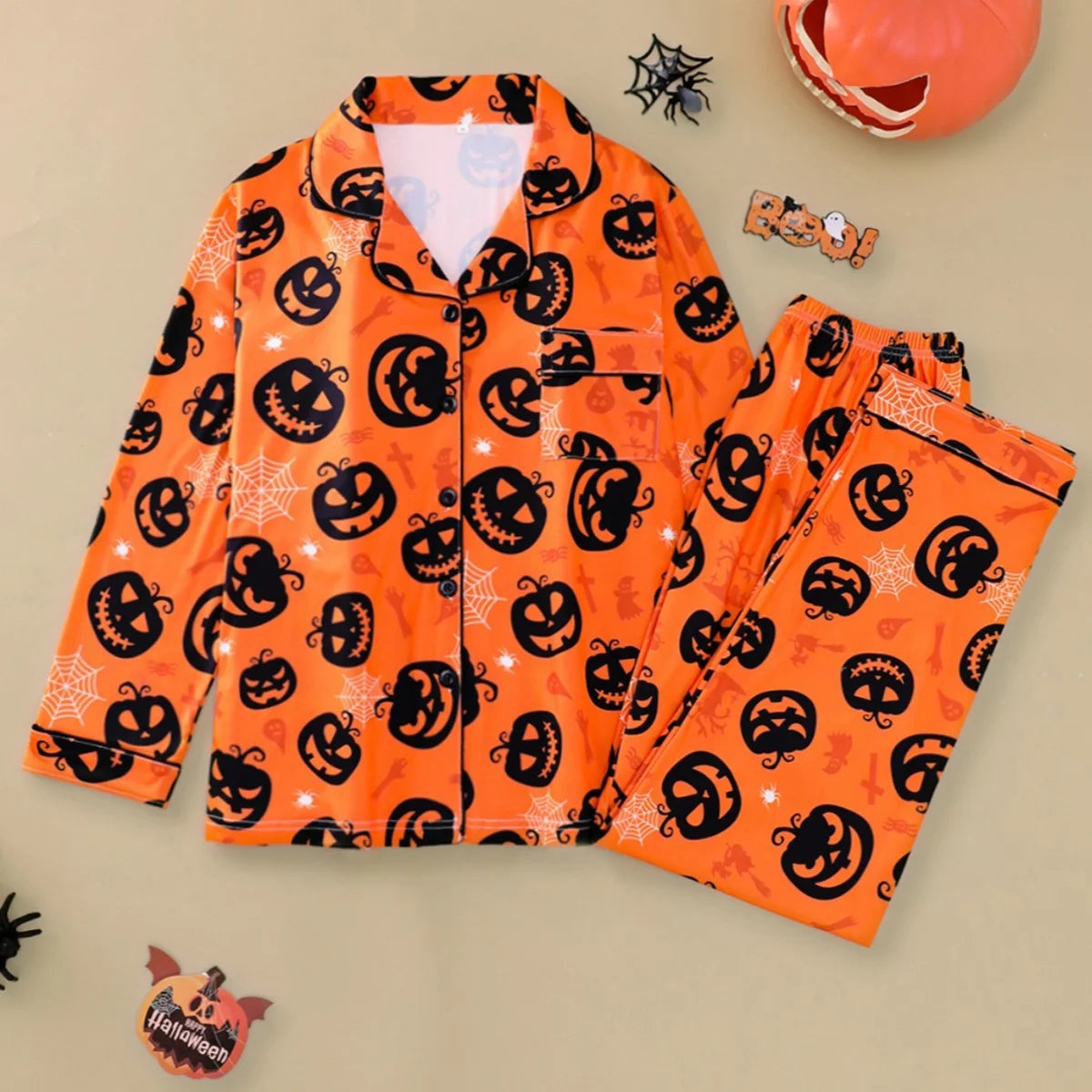 ITGIRLSOCIETY Halloween Print Long Sleeve Pajama Set