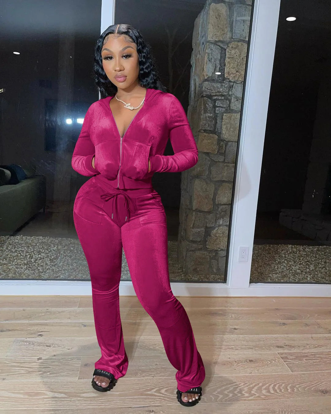 Street 2 Piece Sets Women Outfit Autumn Clothes Women 2025 Solid Hooded Sweatshirt Top and Pants Sets Velvet Tracksuit Woman Set
