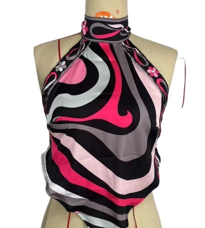ITGIRLSOCIETY Halter Backless Top & Capri Pants Two Piece Set