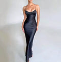 Sexy halter satin dress, a new autumn fashion backless strappy cinched-waist long dress