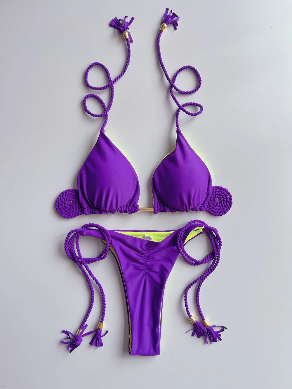 Sexy Solid color Two-piece Triangle Swimwear Women's Swimsuit Braiding rope Bikinis Set Beach Bathing Suit Brazilian Biquinis