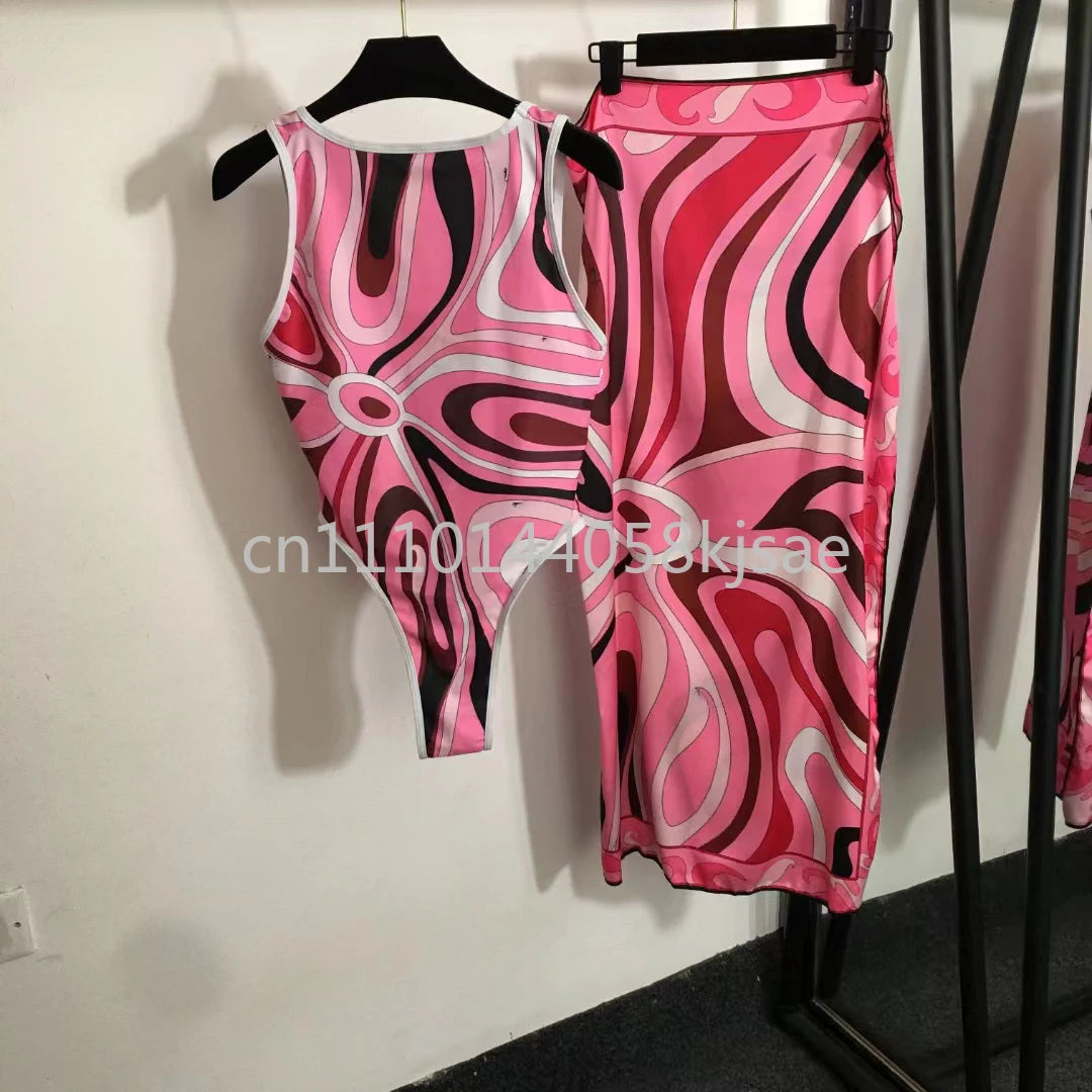 Luxury Design Women's Pink Scarf Swimsuits with Letter Signature Logo Classic Brand Headband Bikini Sets Beachwear