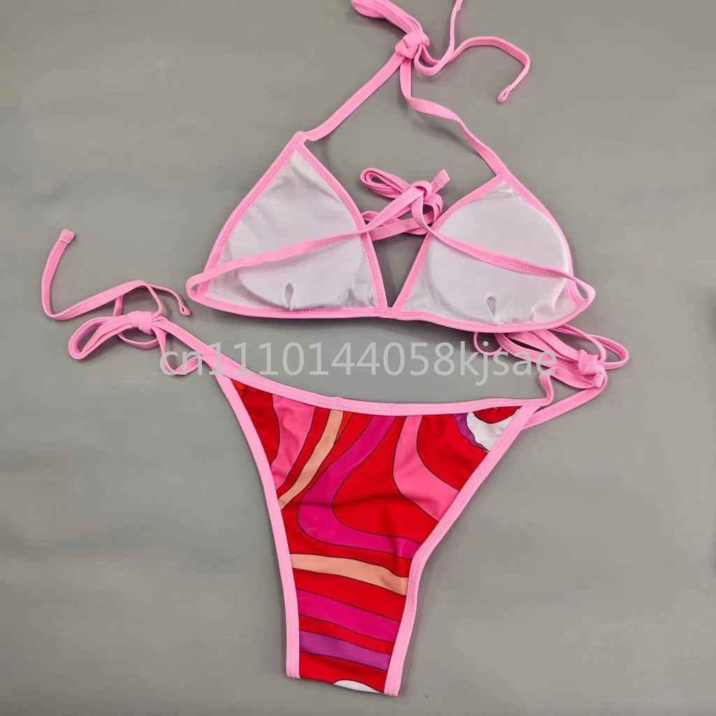 Classic Design Women's Red Bikini Sets Fashion Brand Lady Beachwear Headband Swimsuits Swimwear