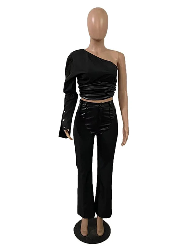 ITGIRLSOCIETY Black Bodycon Top & Pants Set