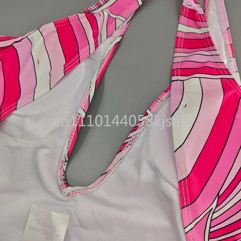Luxury Design Women's Pink Scarf Swimsuits with Letter Signature Logo Classic Brand Headband Bikini Sets Beachwear