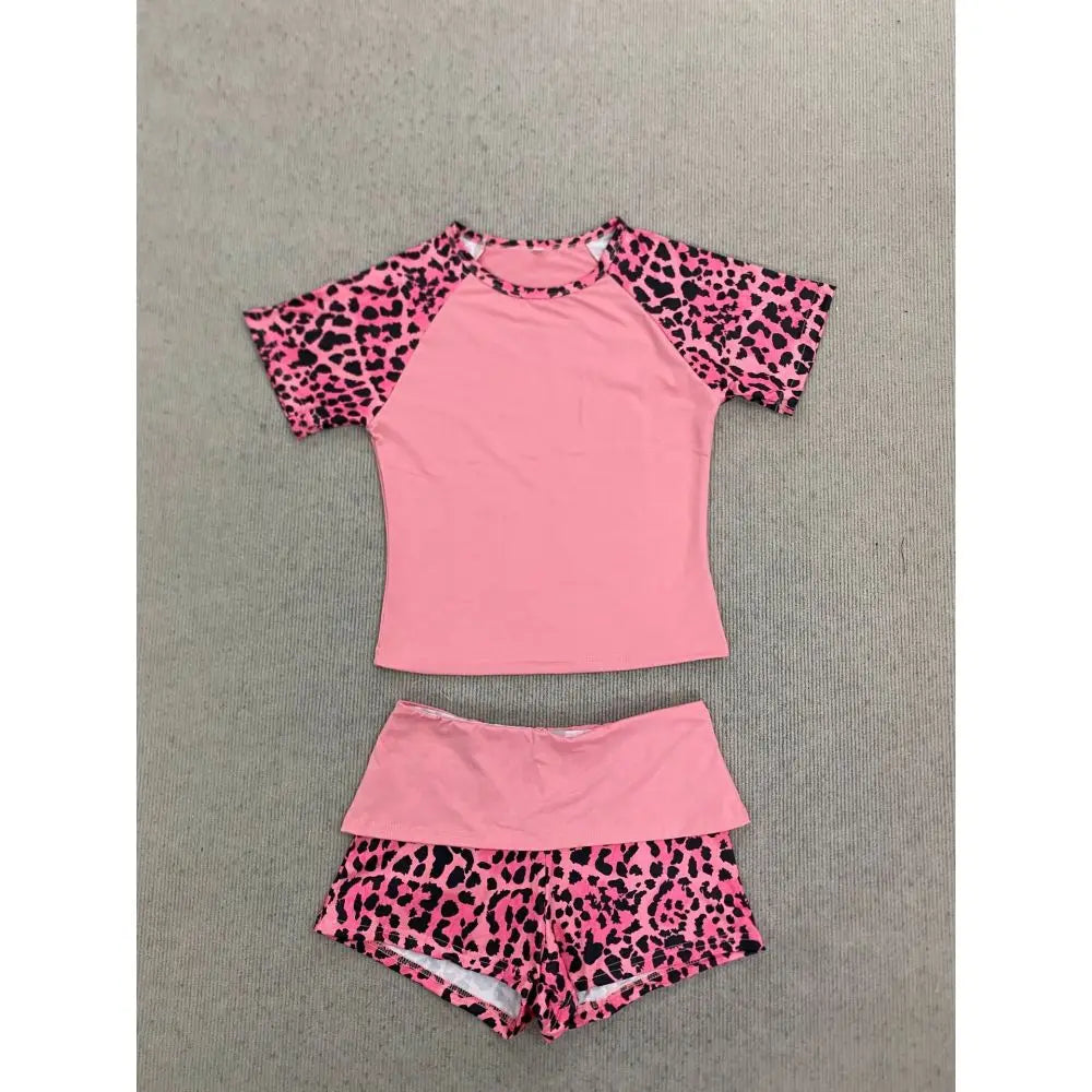 ITGIRLSOCIETY Y2K Leopard Patchwork Crop & Shorts Set