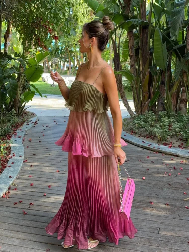 ITGIRLSOCIETY Ruffle Tiered Spaghetti Strap Maxi Dress