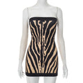 ITGIRLSOCIETY Zebra Print Strapless Backless Bodycon Dress