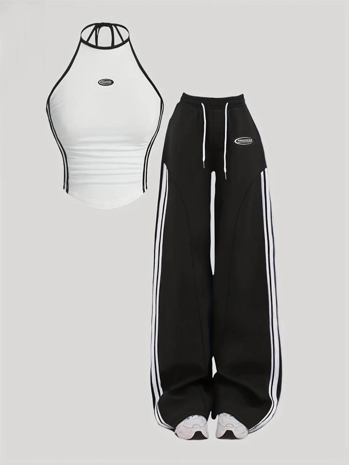 ITGIRLSOCIETY Halter Stripe Wide Leg Set